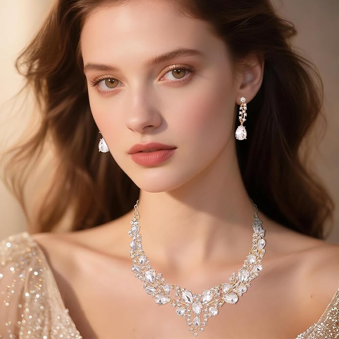 Kamirola Tiaras and Crowns for Women,Tiaras Earrings Necklace, Crystal Bridal Jewelry Set（TR83