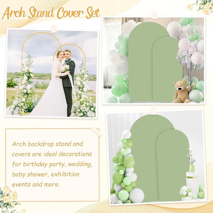 Wedding Arch Stand and Cover Set 7.2FT 6FT Sage Green Spandex Arch Covers for Round Top Arched Frame Arch Backdrop Stand Cover Set for Wedding Ceremony Bridal Baby Shower Event Decor