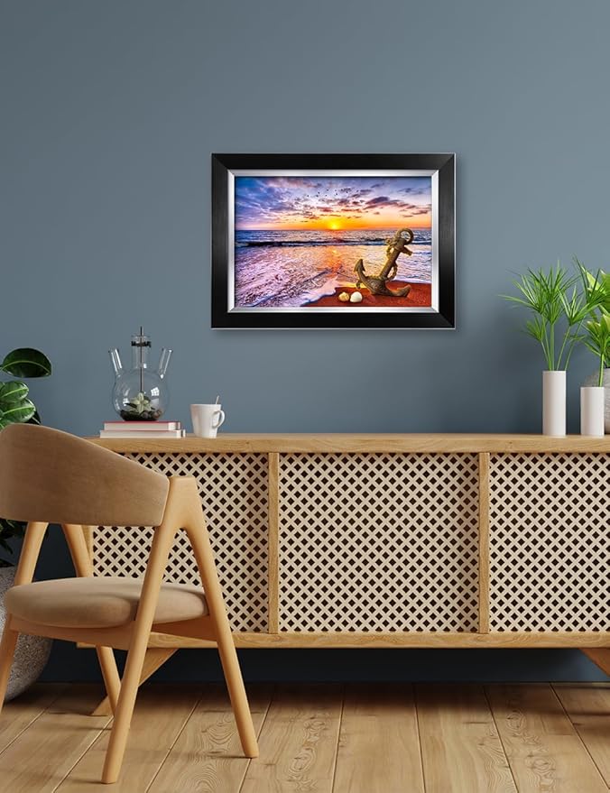IPIC - "Anchored in Time Personalized Framed Wall Art, Custom Beach Sunset Canvas Print with Name and Date, A Personalized Gift for Couple, Wedding, or Anniversary, Coastal Home Decor