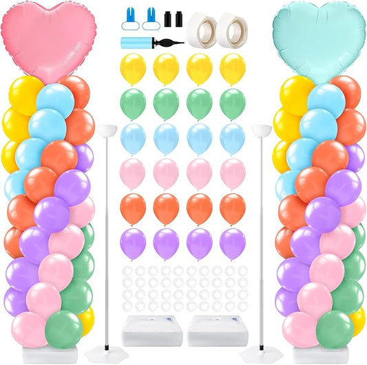 Kasyat 2 Set Valentines Day Balloon Column Stand Kit with 2 Candy Pastel Heart Love Foil Balloons, Valentines Day Arch Garland Stands for Valentine's Wedding Anniversary Party Supplies Decoration