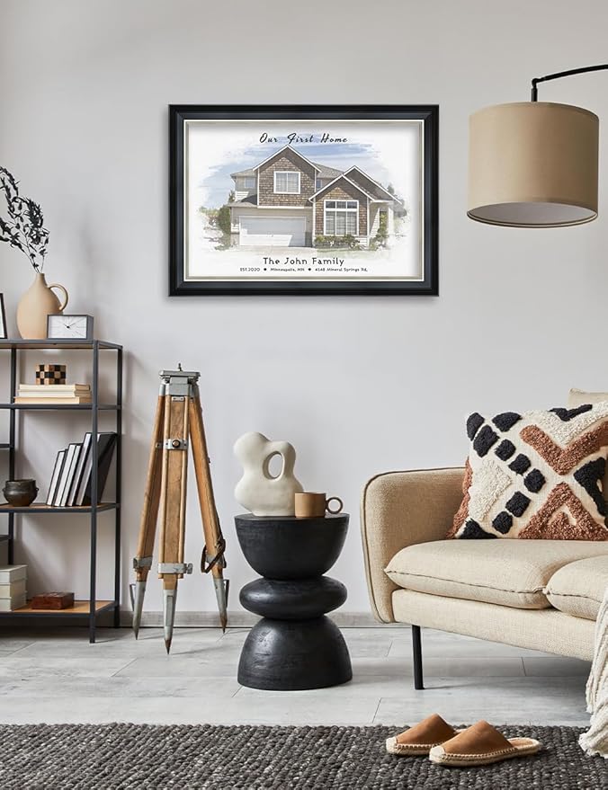 IPIC - Custom Watercolor House Portrait. Personalized Framed Artwork Housewarming Gift Customized Giclee Prints, Custom Giclee Print Includes Names and the Special Date. Framed size: 27.25 x 19.25