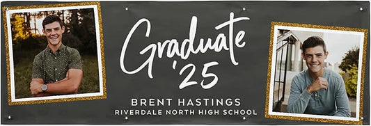 Let's Make Memories Personalized Graduation Banner - Graduation Party Decorations - Customized Congratulations Photo Banner - Class of 2025 - Indoor/Outdoor Vinyl - Success - 8 ft.