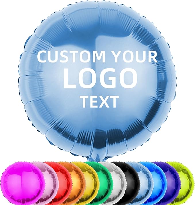 Custom Foil Balloons – Personalized Round & Heart Shaped Balloons for Logo, Text or Photo – Event, Birthday, Wedding, Business Promotion (round, 20)