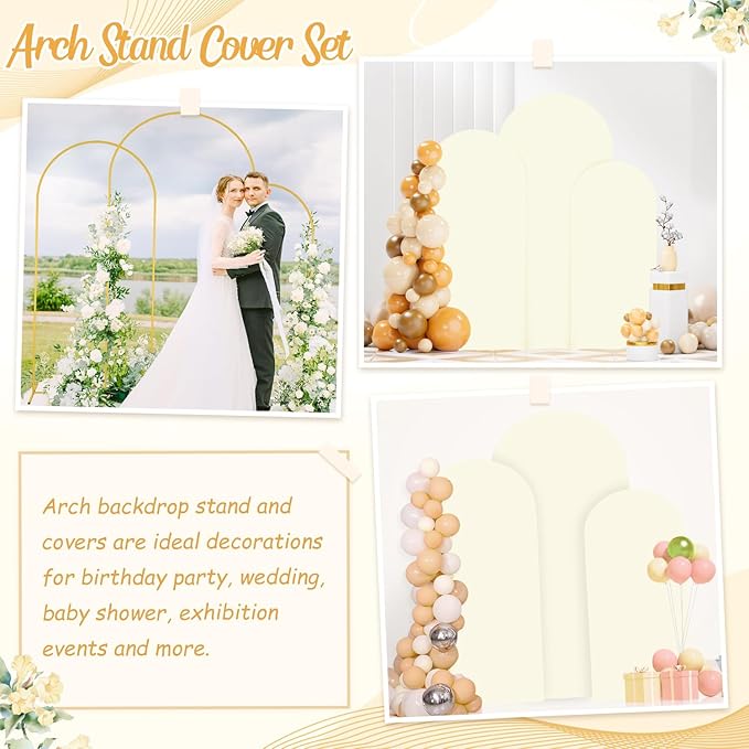 Metal Arch Stand and Cover Set 6FT 6.6FT 7.2FT Wedding Arch Stand with Ivory Arched Cover Balloon Stand Frame Chiara Backdrop Covers for Wedding Ceremony Birthday Party Banquet Decoration