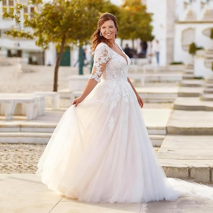 Plus Size Wedding Dresses for Bride Long Sleeve Wedding Bridal Gowns with Lace Appliques Off Shoulder Bride Dress