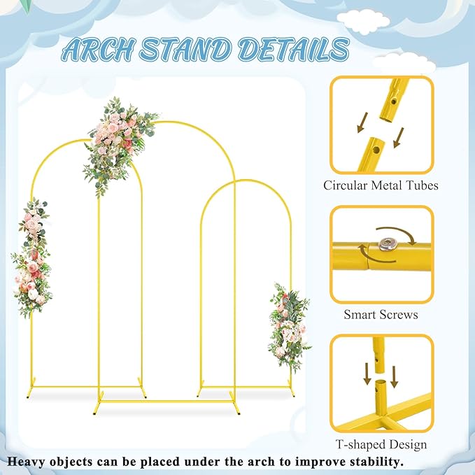 FOTSHARER Wedding Arch Backdrop Stand and Black Arch Covers Stretchy Backdrop Set of 3 (7.2FT, 6.6FT, 6FT) Metal Arched Stand with Spandex Arch Covers for Graduation Ceremony Bridal Shower Event Decor