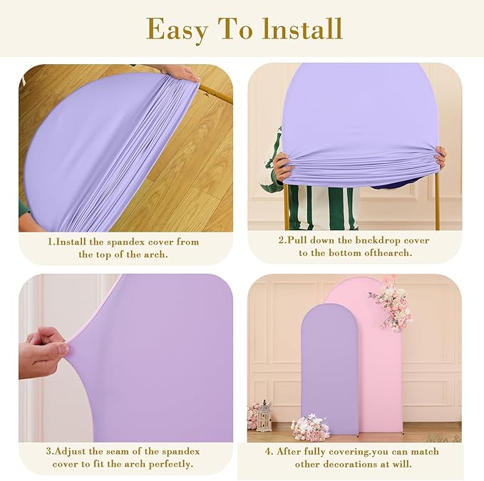 Pink and Purple Photo Arch Backdrop Cover Set of 2 for Baby Shower Party 7.2ft and 6ft Arch Covers Stretchy Backdrop Spandex Arch Stand Covers for Girls Birthday Wedding Banquet Background