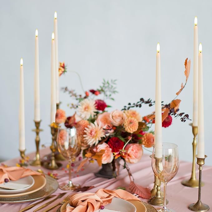 Baquler 100 Pcs Flameless Taper Candles Battery Operated Bulk 12.4 Ivory LED Taper Candles Flickering LED Candlesticks for Wedding Advent Halloween Christmas Party Decor