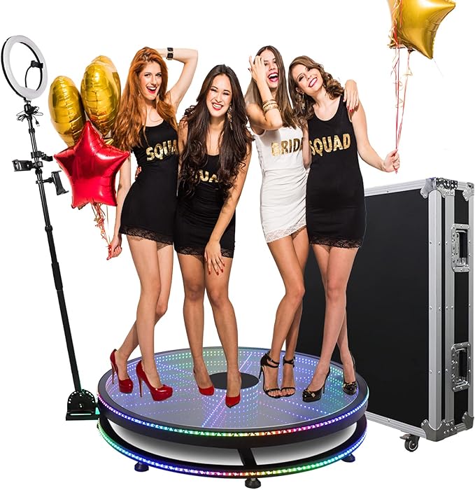 MWE 360 Photo Booth Machine for Parties with Flight Case,Extra Battery,Logo Customization,Software APP Remote Automatic 360 Spin Camera Booth for 4-5 People (39.4" Glass+Flight Case)