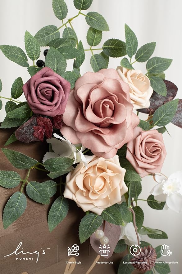 Ling's moment 2pcs Wedding Floral Swag Welcome Sign Artificial Flowers Backdrop Garland Dusty Rose & Mauve Ceremony Reception Wall Home Decorations Entryway Faux Outdoor Board Head Table Decor