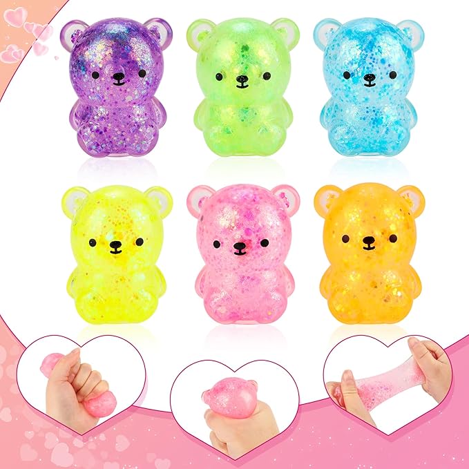 Valentines Day Cards for Kids Classroom, 24Pcs Cute Bear Squishy Toys with Valentine Cards, Valentines Day Gifts for Kids School, Valentine's Day Exchange Gifts Class Exchange Prizes