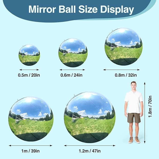 3 Pcs Silver Inflatable Mirror Ball, Big Shinny Mirror Balls Reusable Large PVC Disco Ball Balloon for Large Event Decoration, Party, Concerts, Stage, Wedding Decor, Without Air Pump