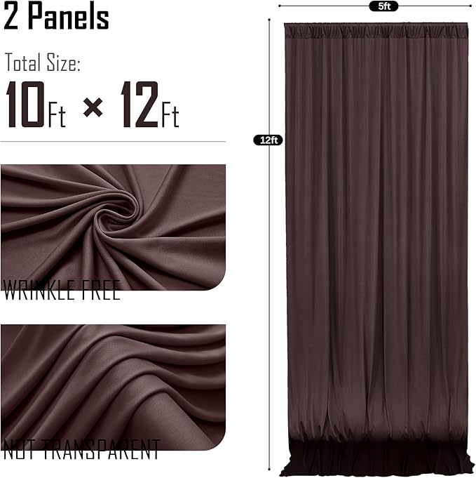 gogoparti 10x12ft Brown Backdrop Curtain for Wedding Parties, 2 Panels (5x12 ft Each) Wrinkle-Free Dackdrop Curtains, Silky Draping Fabric for Birthday Party, Baby Shower, Photo Background