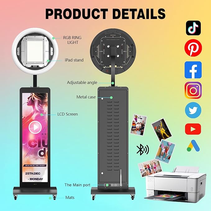 HARZHI Portable Photo Booth Compatible with Ipad, for Ipad Photo Booth Shell Stand Stand Provide Chacktok Photo Booth Software for Party and Wedding, Free Custom Logo, Flight Case