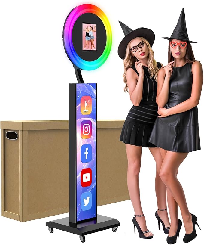 JIYANG Portable Photo Booth Compatible with Ipad 10.2-13inch,Photo Booth Machine with CHACKTOK APP Control,Photobooth VIP,Music Sync,Free Custom Logo,Light Box Honeycomb Case(Black)