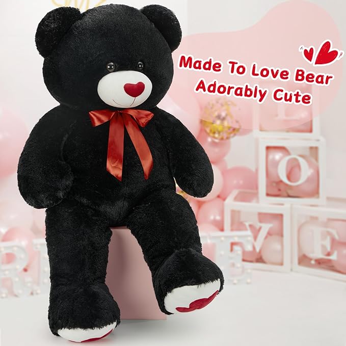 Tezituor Large Teddy Bear Stuffed Animal 47" - Big Teddy Bear with Love Red Heart - Giant Stuffed Bear Plush Toys for Kid Christmas Birthday - Valentines Bear Gift for Girlfriend, Black