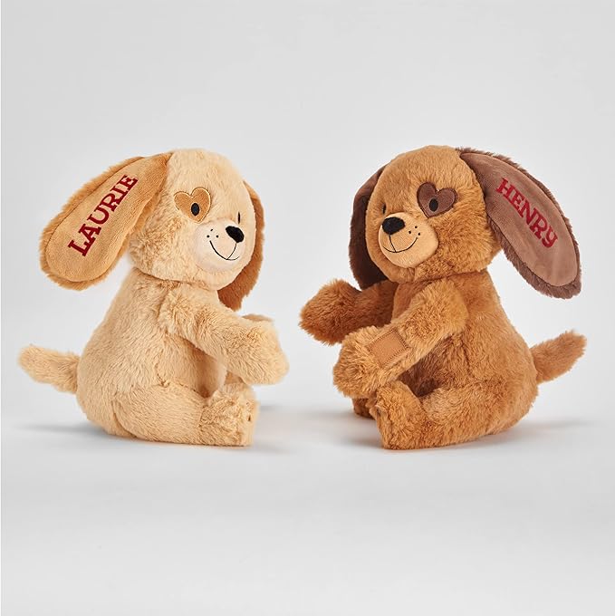 Let's Make Memories Personalized Hugging Plush Puppies - Valentines Day - for Couples or Kids - for Him - for Her - Amor - Te Amo - Puppy Love - Dog Stuffed Animal