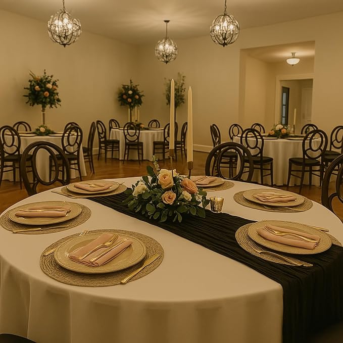 12 Pack 10FT Cheesecloth Table Runner 120 Inch Rustic Boho Gauze Cheese Cloth Table Runner for Wedding Baby Shower Bridal Shower Birthday Party Home Decorations (Black, 10ft x 12pcs)