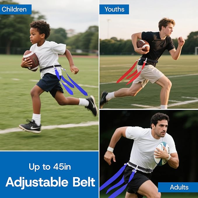 14 Player Flag Football Belts Adjustable Football Set with 42 Flags 8 Cones and 1 Bag for Youth Adults Kids Training