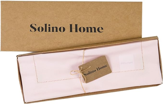 Solino Home Pink Placemats Set of 4 - Cotton Linen Hemstitch Placemats 14 x 19 Inch for Valentines, Spring, Easter