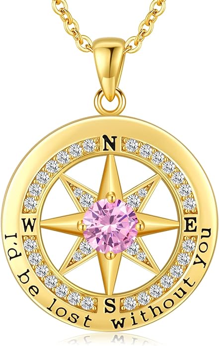 S925 Necklace Gift for Wife |Compass Jewelry |Women Anniversary |Sterling Silver |Girlfriend Birthday Gifts for Her Valentines |I'd be Lost without You |Jewel 18K Gold