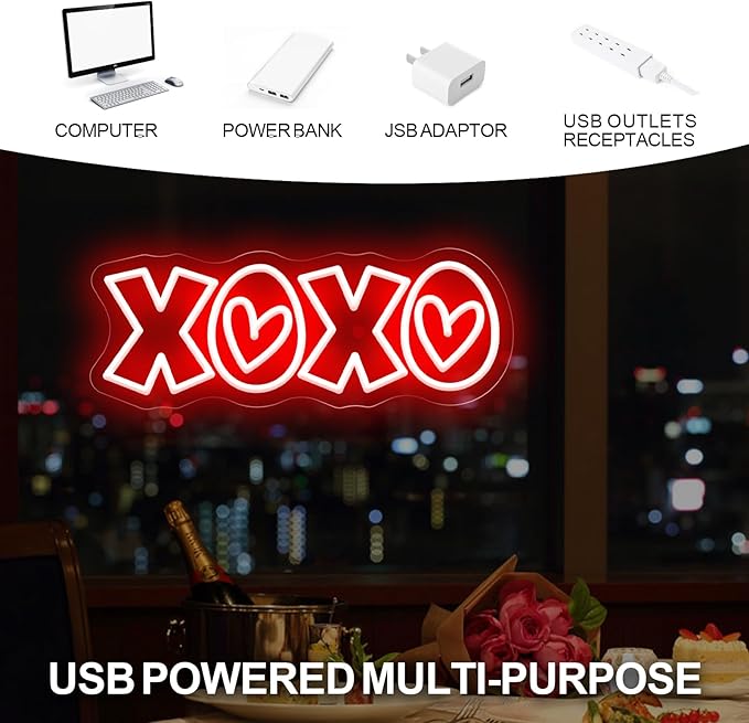 XOXO Neon Sign, Hot Pink LED Light with Romantic Heart Accents for Lover Valentine Gifts, Bedroom Wall Art, Valentine’s Day Gift, Romantic Home Decor, Couples Gift 15″ × 5.7″