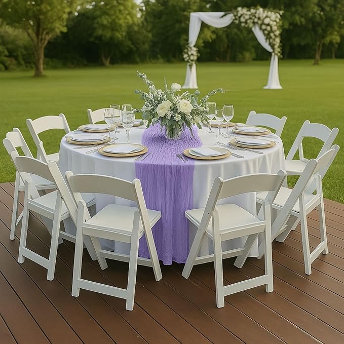 12 Pack Lilac Purple Cheesecloth Table Runner – 10FT x 12pcs Boho Gauze Table Runners for Spring Wedding, Birthday, Fairy Garden Bridal Shower Decor