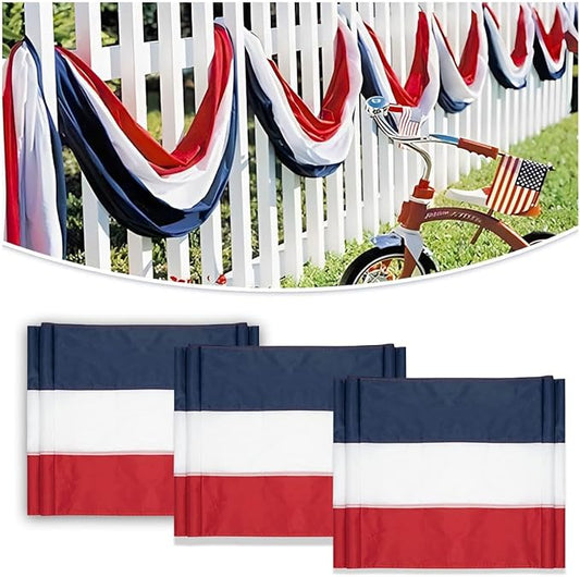 3Pack 2x20 Ft Bunting Flags Red, White & Blue Stripes Large Patriotic Decorations Flag 4th of July Bunting Outdoor Bunting Banner for Outside ，Garden，Porch