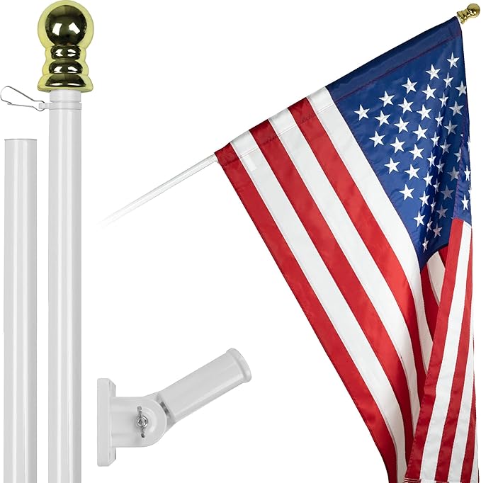 G128-5 Feet Spinning Aluminum Flagpole (White/Silver) American Flag Pole Sleeve Embroidered 2.5x4 ft American Flag Pole Sleeve (Flag Included) Flag Pole