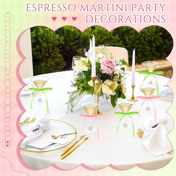 Maxdot 30 Sets A Tini Bit Older Birthday Party Supplies 5 oz Espresso Martini Glasses Plastic Mini Champagne Tower with Bows for Espresso Martini Bachelorette Decoration Tiny Bar(Pink, Green)
