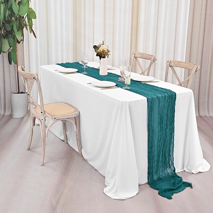 20 Pack Teal Table Runner 10Ft Cheesecloth Table Runner Boho Gauze Table Runners Romantic Long Turquoise Cheese Cloth Table Runners for Wedding Party Bridal Shower