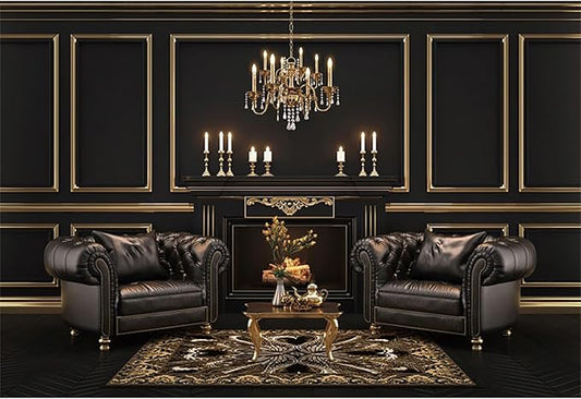 Baocicco 20x10ft Vinyl Black Luxury Interior Photography Backdrop Fireplace Sofa Chandelier Nordic Style Vintage Wall Backdrops for Birthday Wedding Events Party Home Decors Photo Booth Studio