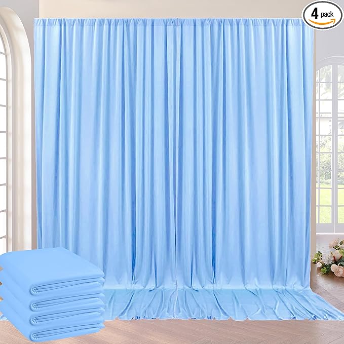 20ft x 10ft Wrinkle Free Baby Blue Backdrop Curtain for Boy Birthday Party,4 Panels 5×10ft Soft Silky Polyester Blue Photo Backdrop Drapes for Baby Shower Gender Reveal Wedding Photography