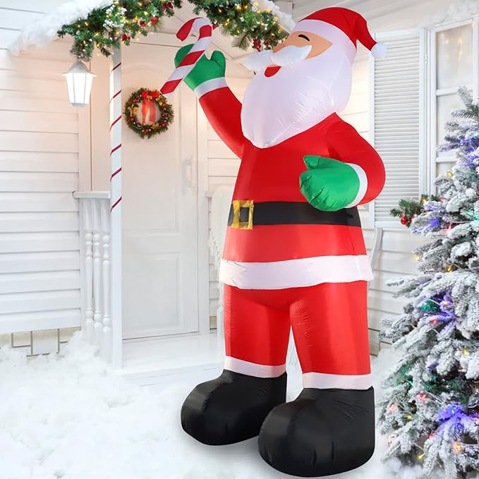 10ft Inflatable Christmas Decorations, Christmas Santa Claus with Candy with LED Light Blow Up for Christmas Party Indoor, Outdoor, Yard, Garden, Lawn