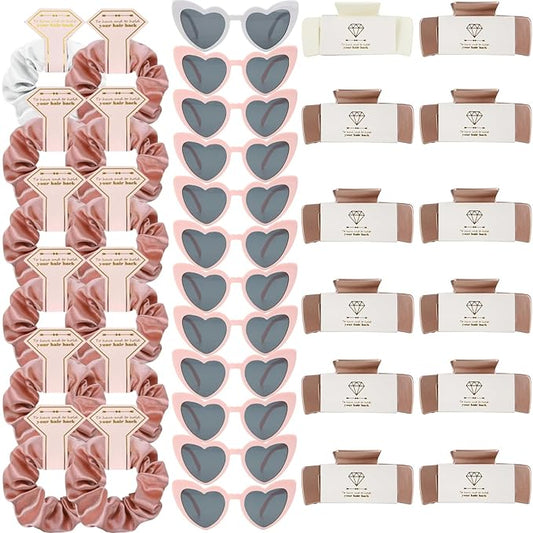 Bridesmaid Scrunchies Proposal Hair claws clips Set of 12 Bridal Shower heart sunglasses Gifts for Wedding Bachelorette Party Favors (36pcs White&rose gold)