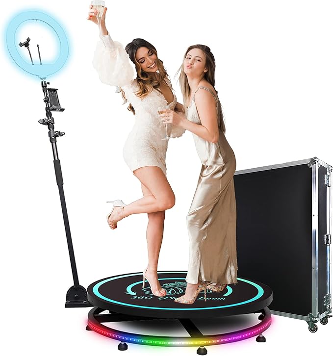 MWE 360 Photo Booth Machine for Parties with Flight Case,Logo Customization,Software APP Remote Automatic 360 Spin Camera Video PhotoBooth 68cm for 2-4 People(26.8"+Flight Case)