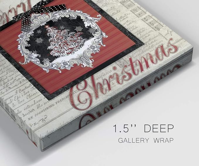 Renditions Gallery Merry Christmas Tree Wall Art, Cute Winter Decor, Antique Sheet Music Paper Design, Snowflakes, Premium Gallery Wrapped Canvas, Ready to Hang, 24 in H x 24 in W, Made in America