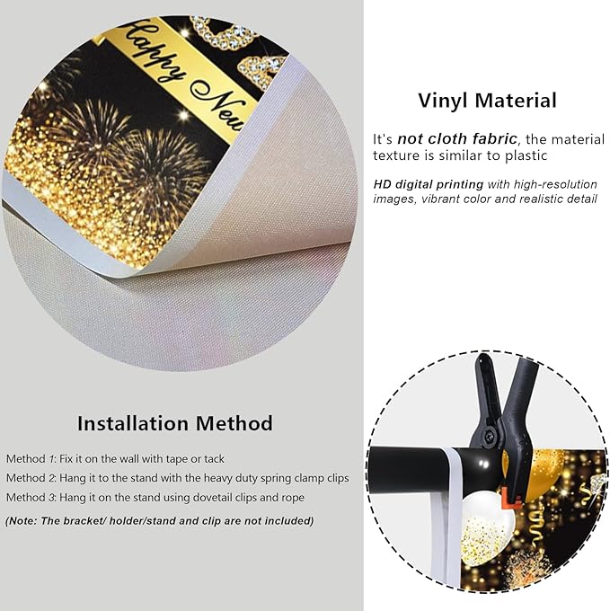 YongFoto 2026 Happy New Year Backdrop 12x10ft Gold Balloons Champagne Fireworks Photography Background Christmas Festival Carnival Family Party Banquet Decor Banner Photoshoot Wallpaper Photo Booth