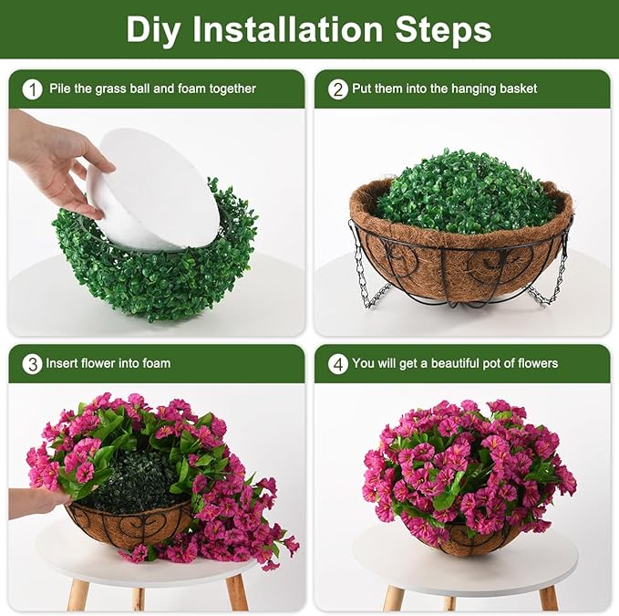 Homsunny Artificial Hanging Flowers Plants with Basket for Outdoors - Fake Petunias Flowers Fake Silk Morning Glory Planter for Outside Porch Patio Balcony Garden Spring Summer Decor(Purple red)