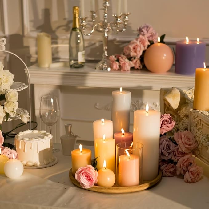 MOZEAL 4" x 10" Extra-Large Peach Fuzz Pillar Candles (Set of 2), Unscented, Dripless, Smokeless, Long Clean-Burning, Tall 10 inch Large Peach Fuzz Pillar Candles for Gentle Evenings Decor