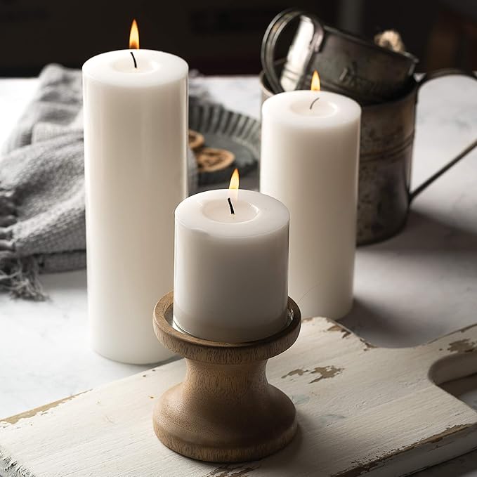HomeLights Pillar Candles - 2.7x6 inch | 60 Hours Burning, 6 Count - White Unscented Smokeless European Pillar Candles - Perfect for Wedding, Parties, Spas, Home Gatherings and Dinner