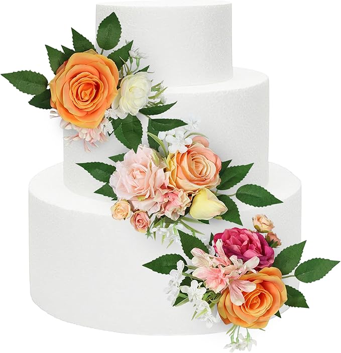 Rinlong 3Pcs Pre-made Cake Flowers Pink Coral Cake Decorations Wedding Cake Decorating Flowers Decor Girls Women Birthday Party Artificial Flowers Cake Toppers