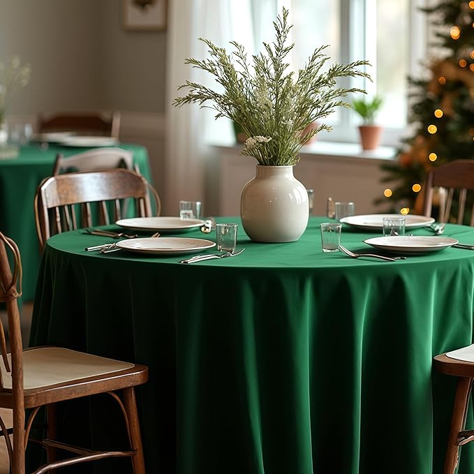 sancua Round Tablecloth 108 Inch Diameter, 6 Pack Hunter Green, Circle Polyester Fabric Table Cloth for Chiristmas Party Reception Banquet Birthday, Washable Formal Table Cover(Fit 42-96 Inch Tables)