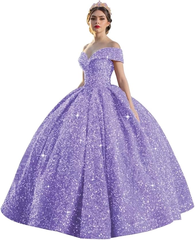 TRHTX Sparkly Sequin Quinceanera Dresses 2024 Off Shoulder Ball Gown Long A-line Sweet 16 Dresses