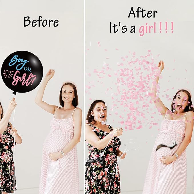 Gender Reveal Decorations, Baby Shower Party Supplies 124 Pieces Paper Plates, Cups, Napkins, Tablecloths, Black Balloon, Banner, Tableware Set Disposable Dinneware