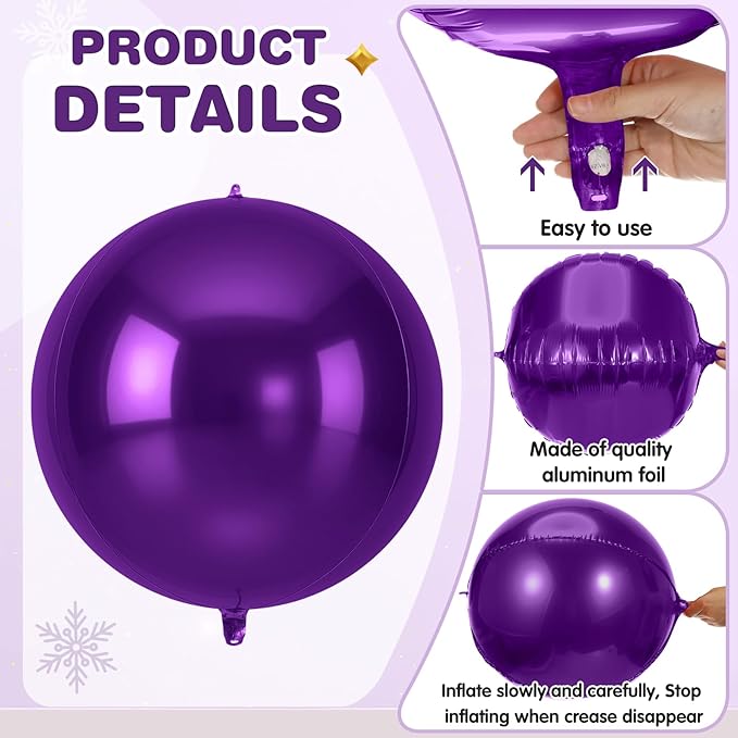 Jenaai 30 Set Round Foil Balloons Bulk 22 Inch 4d Metallic Giant Balloons Set with Satin Bows Ribbon for Ceiling Holiday Ornaments New Year Birthday Wedding Party Decoration(Purple)