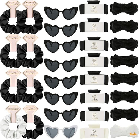 Bridesmaid Scrunchies Proposal Hair claws clips Set of 12 Bridal Shower heart sunglasses Gifts for Wedding Bachelorette Party Favors (32pcs White&Black)