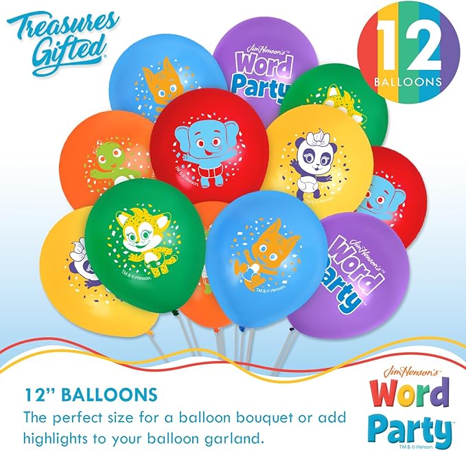 Treasures Gifted Officially Licensed Jim Henson’s Word Party Birthday Supplies - Serves 16 Guests - Ultimate Set Birthday Decorations - Word Party Decorations - Banner, Plates & More