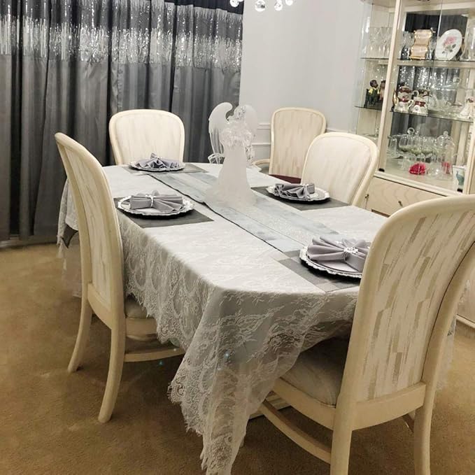 3 Pack White Lace Tablecloth 60 × 120 Inch Lace Table Cloth for Rustic Boho Wedding Bridal Shower Party Decoration Classy Rectangle Overlay Long Vintage Embroidered Reception Table Cloth Decor