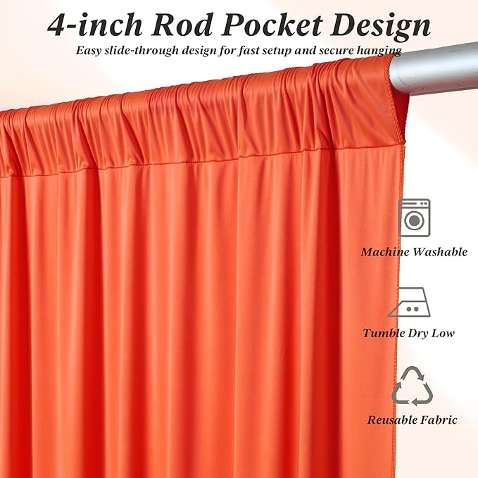 20 ft x 10 ft Wrinkle Free Orange Backdrop Curtain for Parties, 4 Panels 10ft Polyester Orange Photo Backdrop Drapes for Graduation Birthday Wedding Party Stage Curtains
